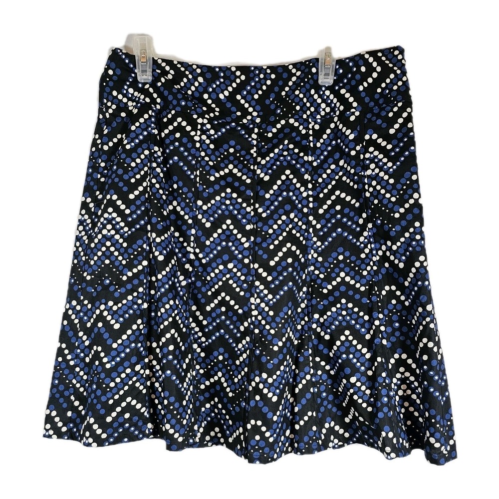 Ann Taylor Size 12 Skirt Fit & Flare Blue White Polka Dot Print‎ Lined Zip EUC